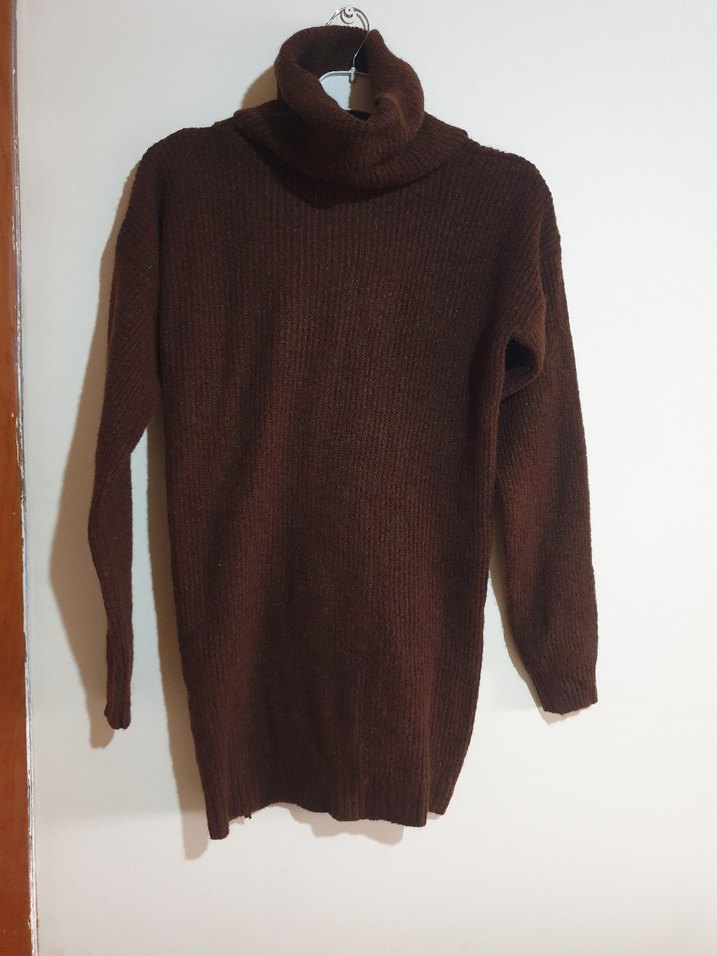 Bordo Çizgili Uzun Keten Elbise - Görsel 4