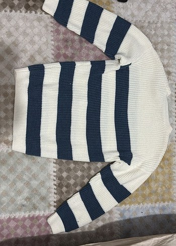 Çizgili Beyaz Gri Örgü erkek Kazak - Görsel 2