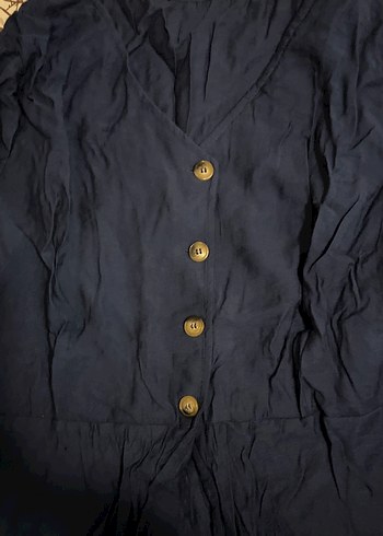 Geniş kesimli önü pileli Düğmeli Koyu lacivert Bluz - Görsel 2
