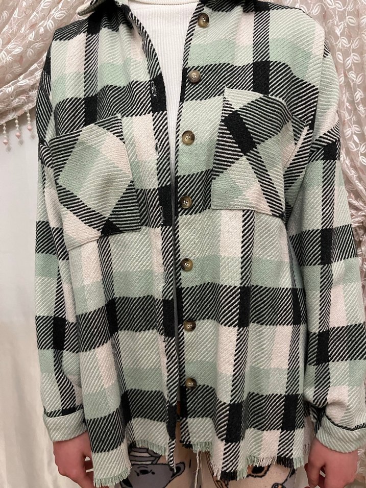 Yeşil Ekose Düğmeli Kadın Gömlek - Görsel 5