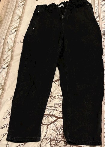Siyah Midi Bol Kesim Kadın Kot Pantolon - Görsel 2