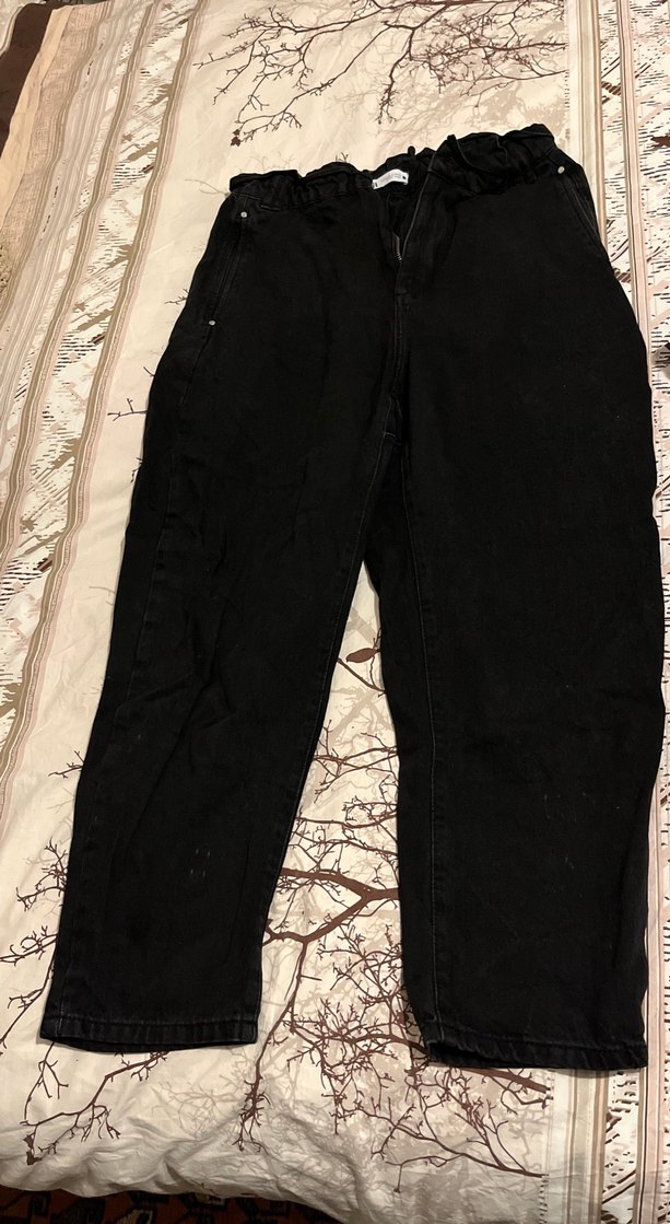 Siyah Midi Bol Kesim Kadın Kot Pantolon - Görsel 2