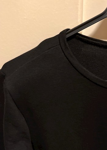 Siyah Midi Orta uzun Kollu minik vatkalı Kadın Triko Elbise - Görsel 3