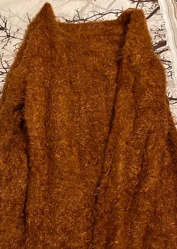 Kadın Kahverengi Tüylü Triko Uzun Kollu Kazak Standart beden - Görsel 2