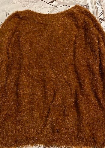 Kadın Kahverengi Tüylü Triko Uzun Kollu Kazak Standart beden - Görsel 3