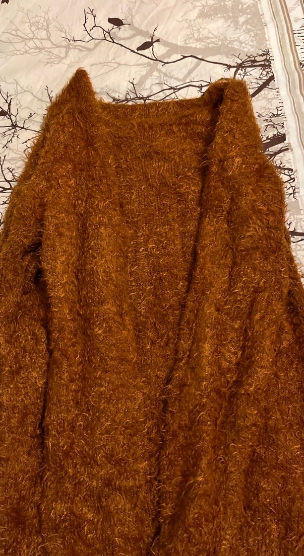 Kadın Kahverengi Tüylü Triko Uzun Kollu Kazak Standart beden - Görsel 2