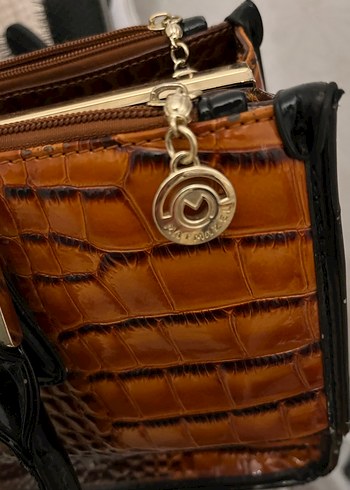 MATMAZEL Kahverengi Parlak Yılan Desenli Deri Kadın Çanta - Görsel 5