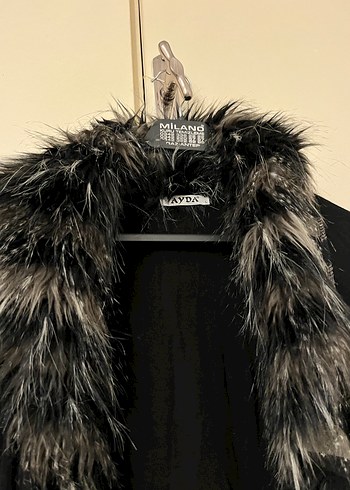 Gri Kürklü Yaka Detaylı Kadın Peluş Ceket - Görsel 2