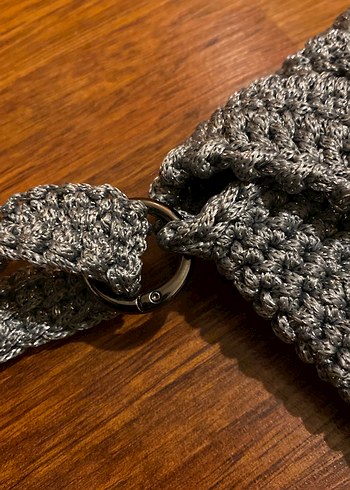 Gri Örgü Kadın Portföy Çanta - Görsel 4