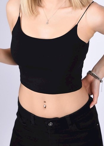 Siyah İnce Askılı Mini Kadın Atlet - Görsel 2