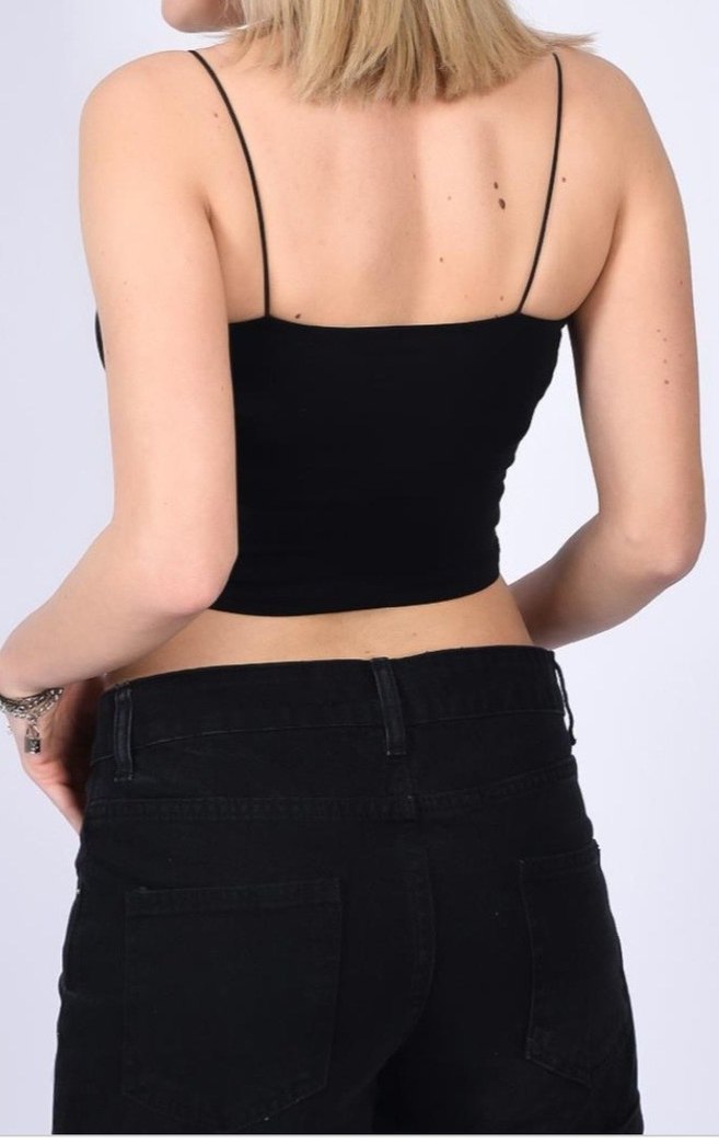 Siyah İnce Askılı Mini Kadın Atlet - Görsel 3