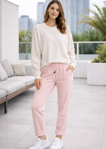 Pembe Bağcıklı Bol Kesim Kadın Eşofman - Görsel 2