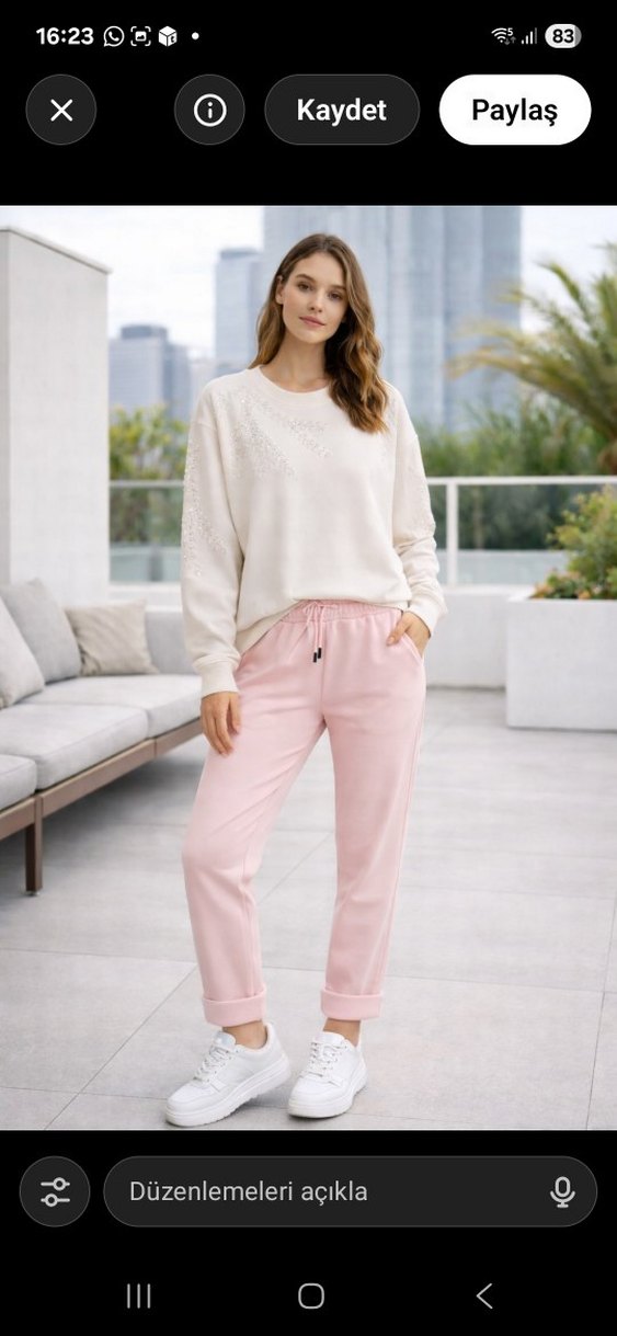 Pembe Bağcıklı Bol Kesim Kadın Eşofman - Görsel 2