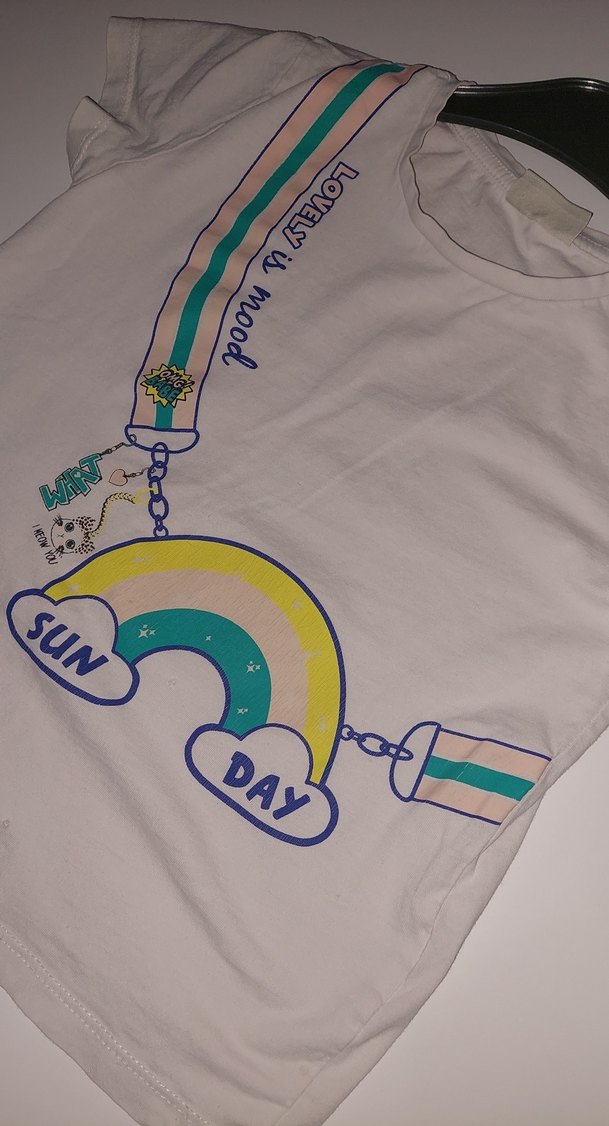 Kız Çocuk Beyaz Baskılı Kısa Kollu Tişört - Görsel 5