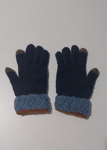 Lacivert Nakışlı Örgü Erkek Çocuk Eldiveni - Görsel 2