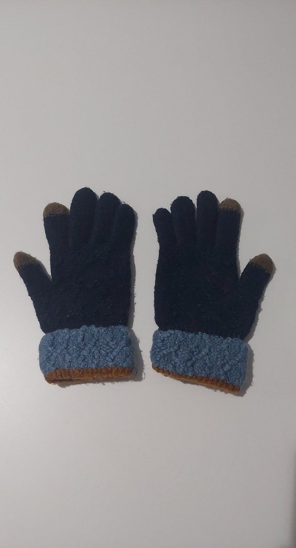 Lacivert Nakışlı Örgü Erkek Çocuk Eldiveni - Görsel 2