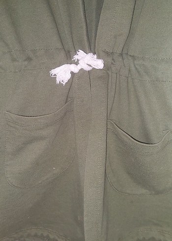 Kemerli Kapüşonlu Kadın Haki Ceket - Görsel 4