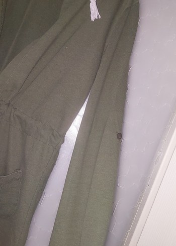 Kemerli Kapüşonlu Kadın Haki Ceket - Görsel 3