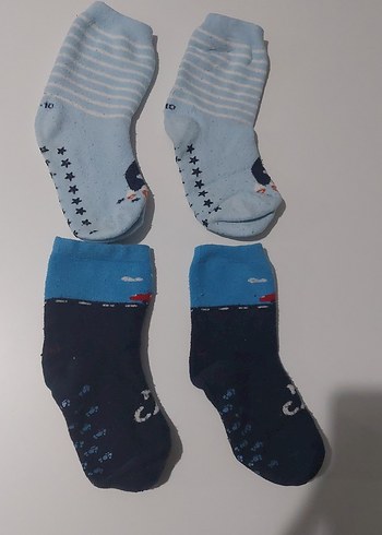 Mavi ve Gri Erkek Bebek Çorapları 2'li - Görsel 2