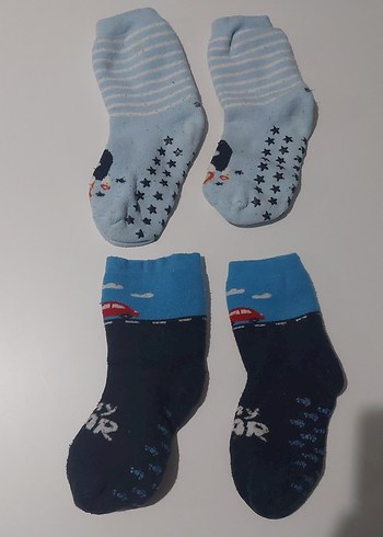 Mavi ve Gri Erkek Bebek Çorapları 2'li - Görsel 3