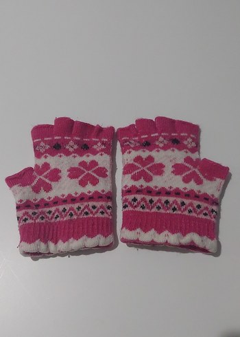 Pembe Örgü Parmaksız Kız Çocuk Eldivenleri - Görsel 2
