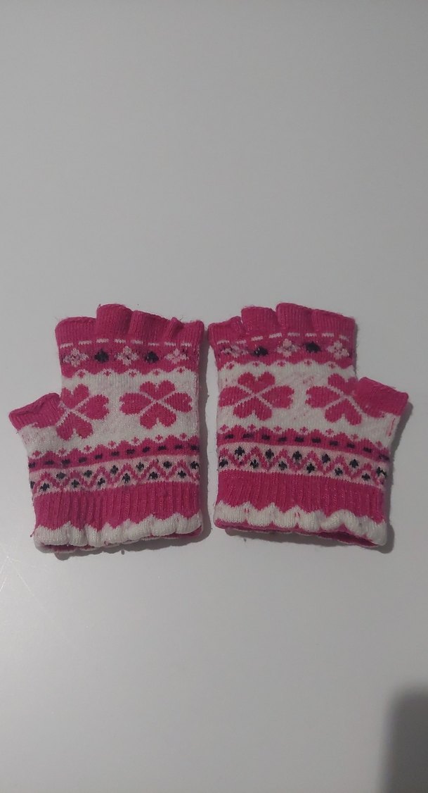Pembe Örgü Parmaksız Kız Çocuk Eldivenleri - Görsel 2