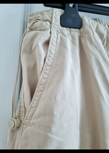 Bej Düğmeli kargo Keten Pantolon - Görsel 3