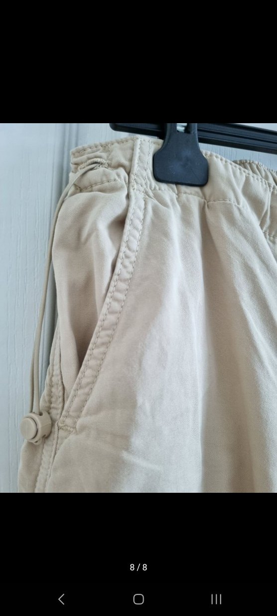 Bej Düğmeli kargo Keten Pantolon - Görsel 3