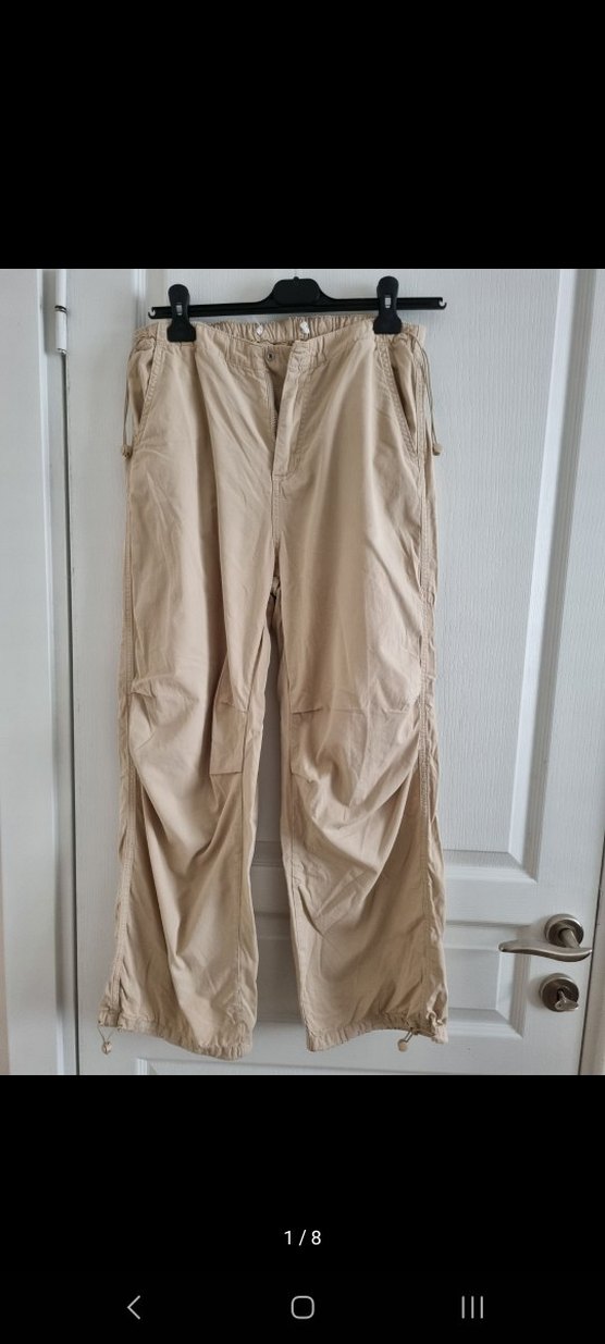 Bej Düğmeli kargo Keten Pantolon - Görsel 4