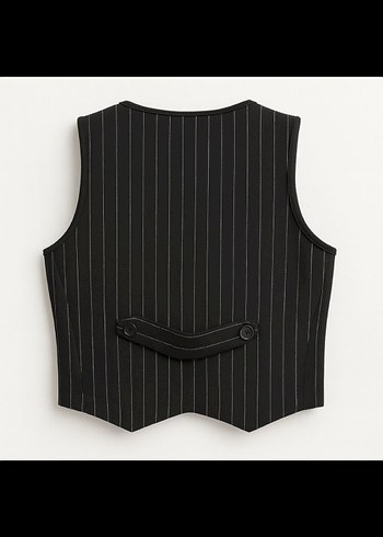 Düğmeli Siyah Çizgili Kadın Yelek - Görsel 2