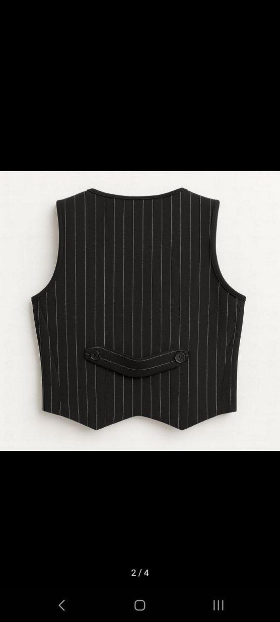 Düğmeli Siyah Çizgili Kadın Yelek - Görsel 2