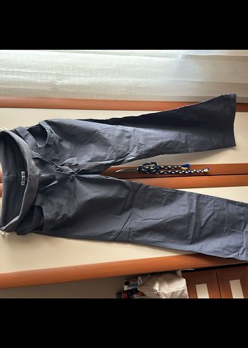 Gri Kemerli Kadın Keten Pantolon - Görsel 4