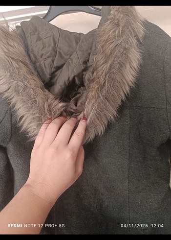 Haki Yün Kadın Midi mont Kürklü Kapüşonlu - Görsel 3