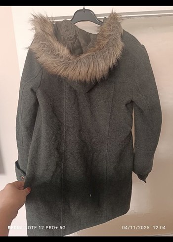 Haki Yün Kadın Midi mont Kürklü Kapüşonlu - Görsel 4