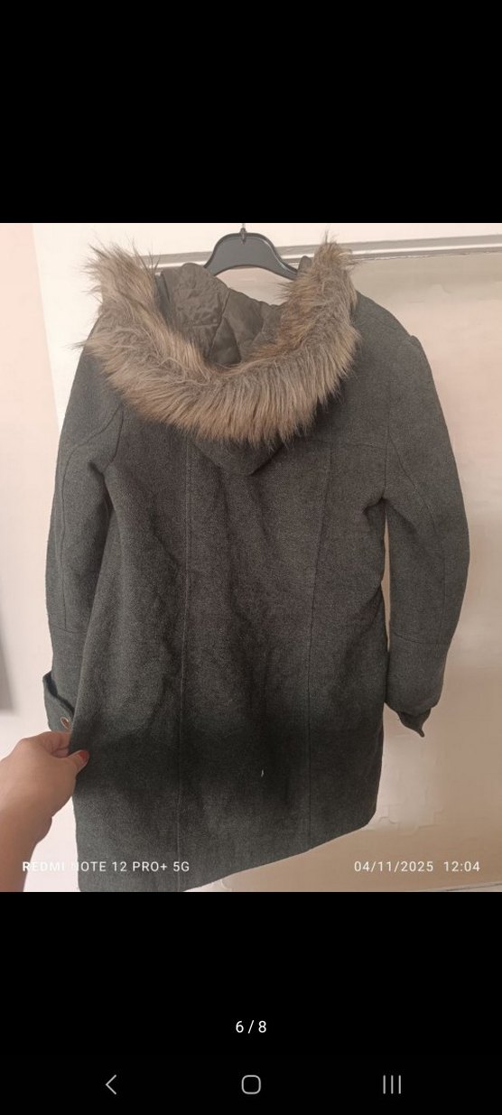 Haki Yün Kadın Midi mont Kürklü Kapüşonlu - Görsel 4