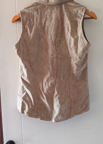 Bej Süet Düğmeli Kadın Yelek - Görsel 2