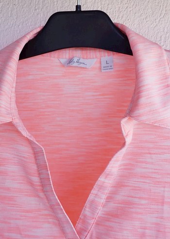 Pembe V Yaka spor polo yaka Kadın Tişört - Görsel 2