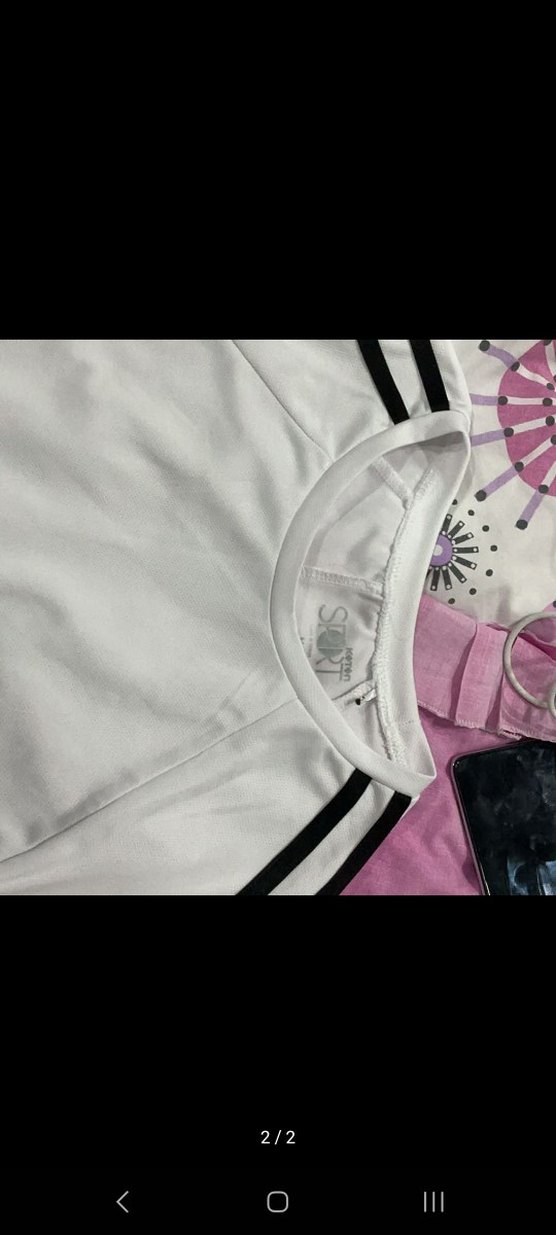 Beyaz Kısa Kollu şeritli Tişört - Görsel 2