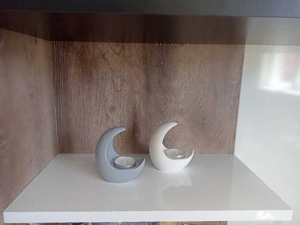 Ay Şeklinde Gri ve Beyaz Mumluk Seti - Görsel 2