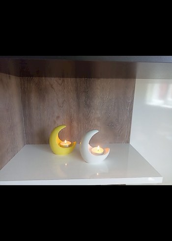 Ay Şeklinde Dekoratif Mumluk Beyaz - Görsel 2