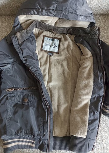 Erkek Çocuk Gri Fermuarlı Kapüşonlu Mont - Görsel 2