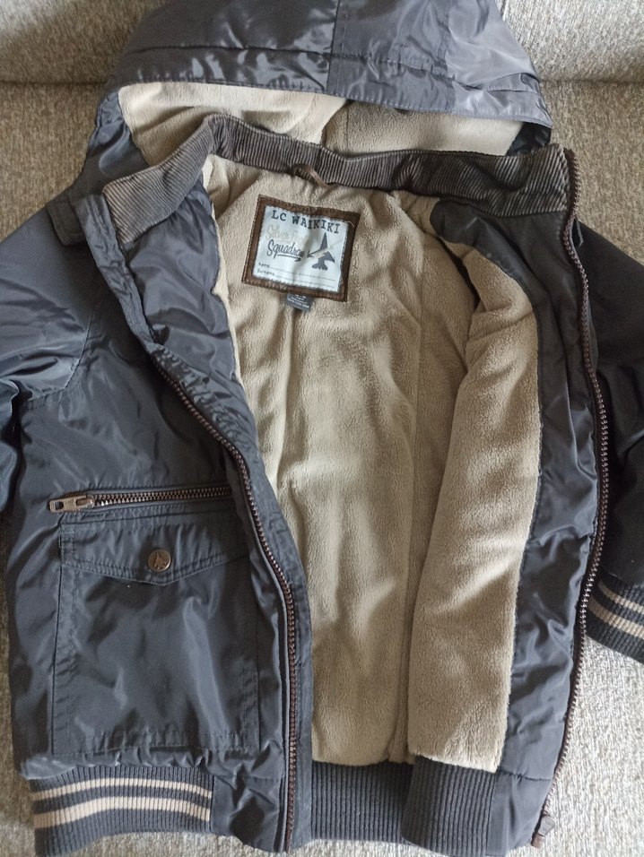 Erkek Çocuk Gri Fermuarlı Kapüşonlu Mont - Görsel 2