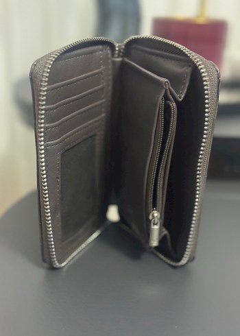 Gri Deri Yılan Desenli Fermuarlı Kadın Cüzdanı - Görsel 2