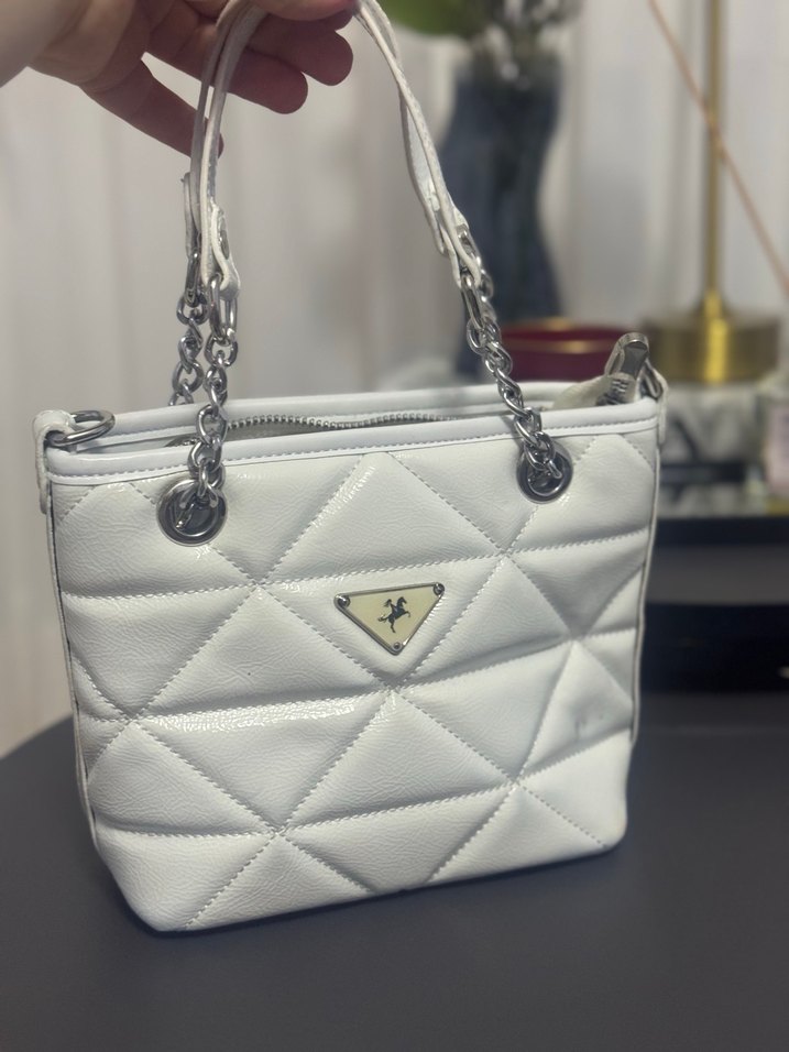 Beyaz Deri Fermuarlı Kadın Çanta - Görsel 2