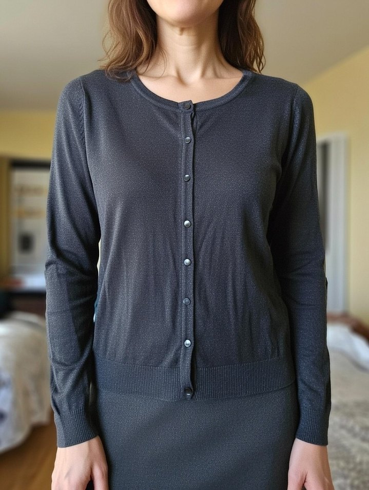 Gri Düğmeli Kadın Hırka - Görsel 2