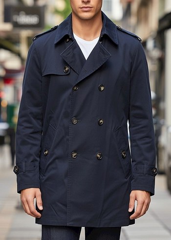 Erkek Lacivert Midi Düğmeli Klasik Trençkot - Görsel 2