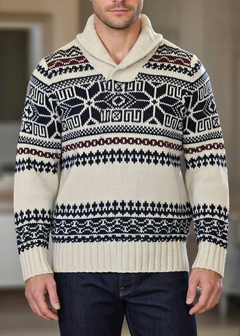 Etnik Desenli Yünlü Erkek Yarım Balıkçı Kazak - Görsel 2