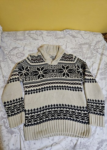 Etnik Desenli Yünlü Erkek Yarım Balıkçı Kazak - Görsel 3