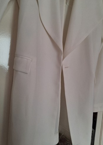 Düğmeli Beyaz Kadın Blazer Ceket - Görsel 3