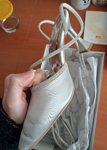 Gri Stiletto Topuklu Kadın Abiye Ayakkabı - Görsel 4